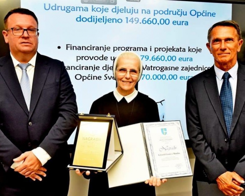 Sestra M. Monika Cesar primila Nagradu Općine Sveti Ilija